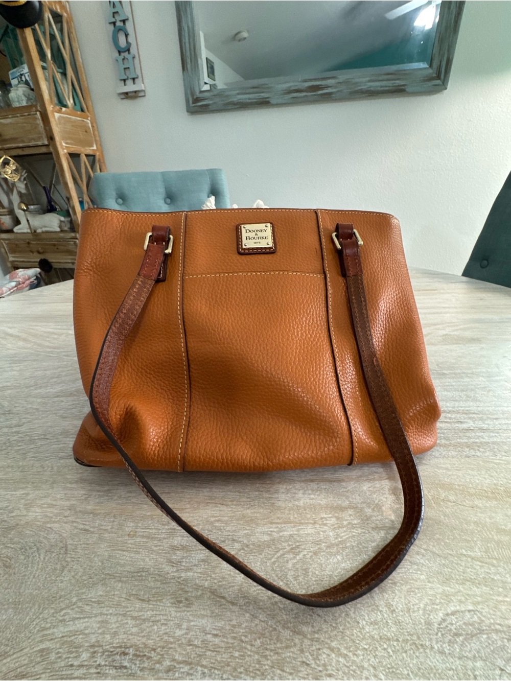 Dooney & Bourke Pebbled Leather Shoulder Bag in Cognac/Tan
